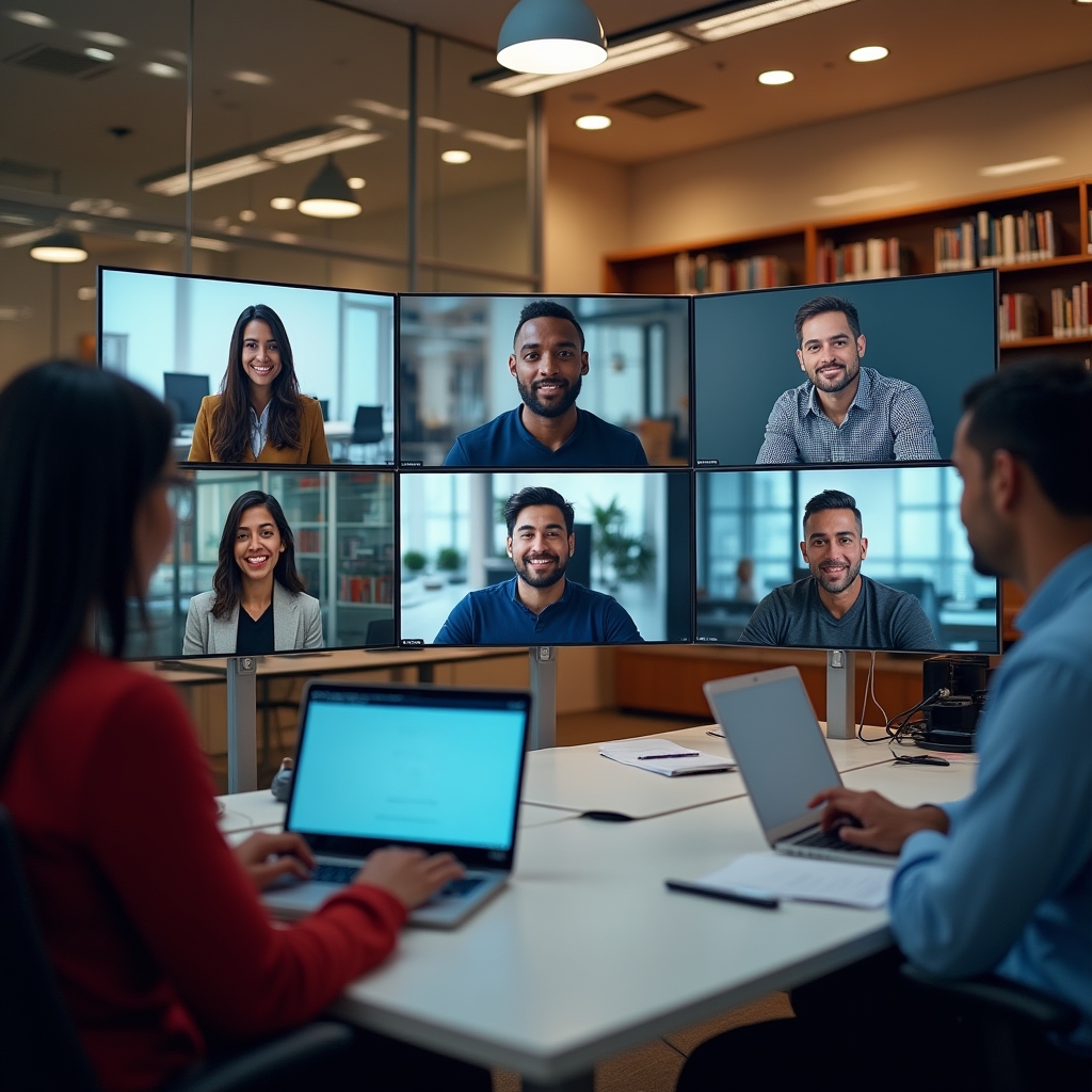 Distributed team members collaborating remotely across time zones